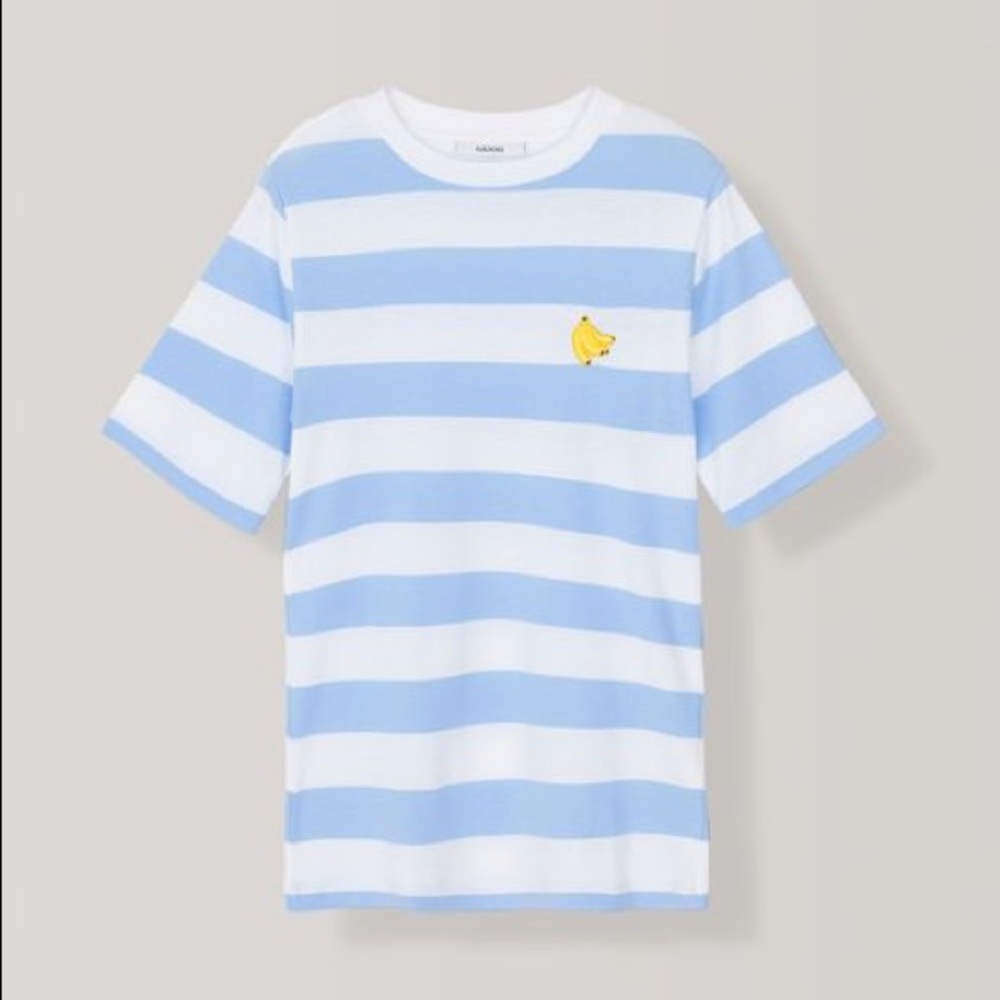 Ganni Striped Banana Bunch Appliqué T-Shirt